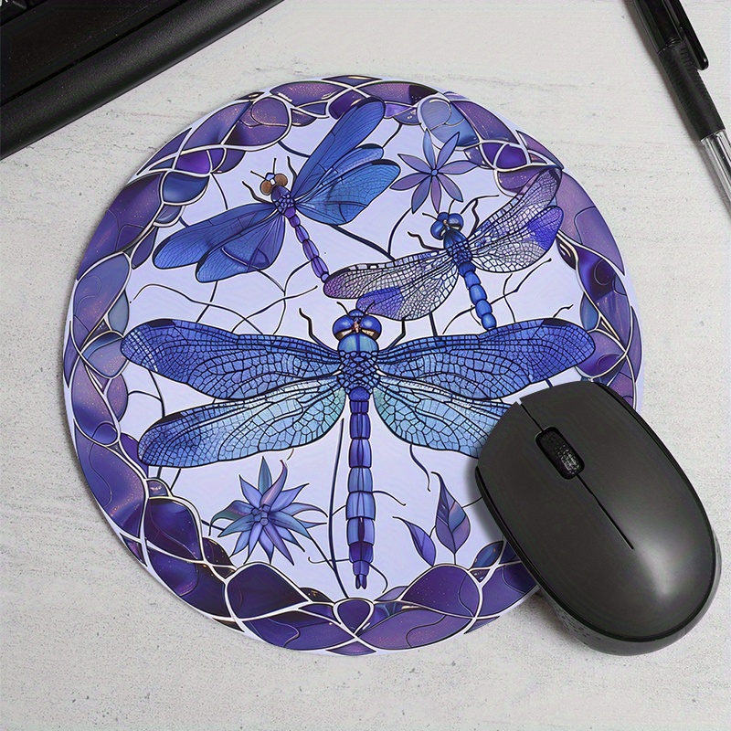 Tradescantia Purple - Purple dragonfly patterned round mousepad is